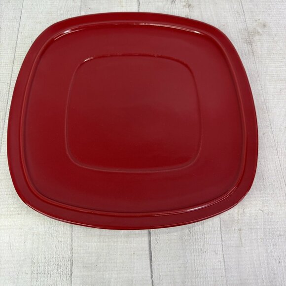 Home Trends CANOPY RED Cranberry Embossed Square Porcelain Dinner Plates Set 4 - Picture 8 of 16